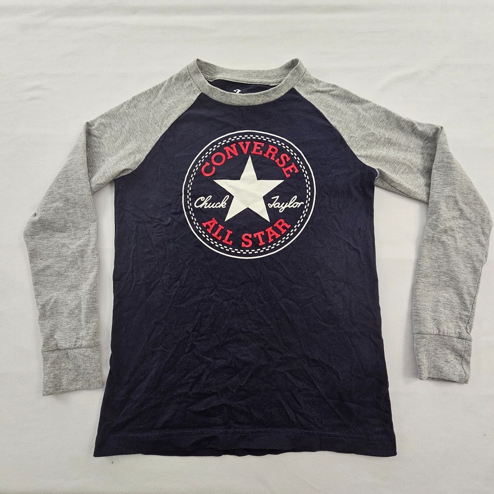 Converse All-Star Chuck Taylor Blue Long Sleeve Colorblock Cotton TShirt Youth M